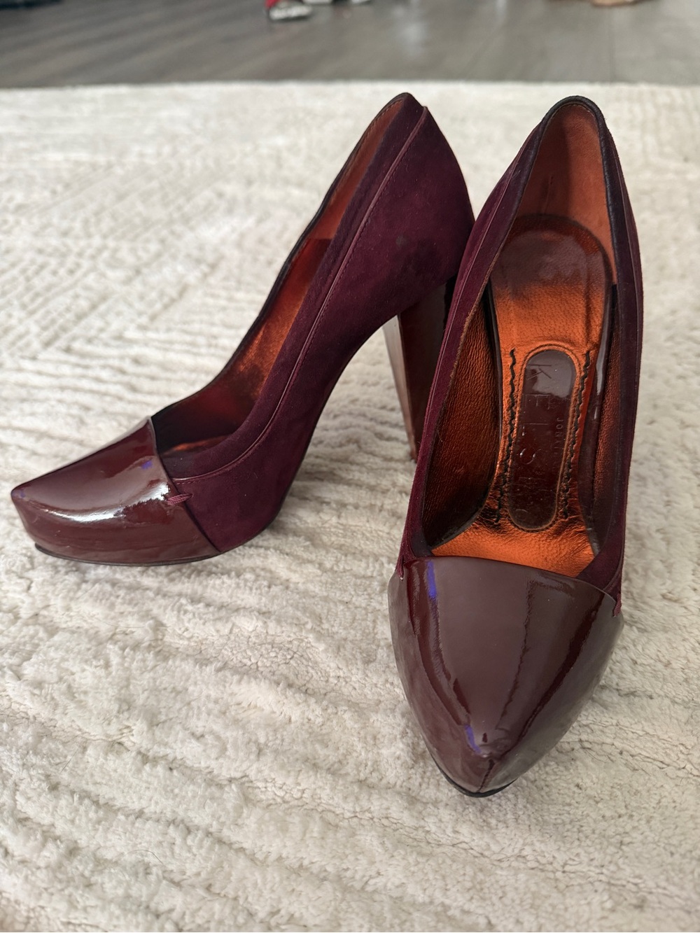 Women's Burgundy Suede and Patent Pointed-Toe High Heels